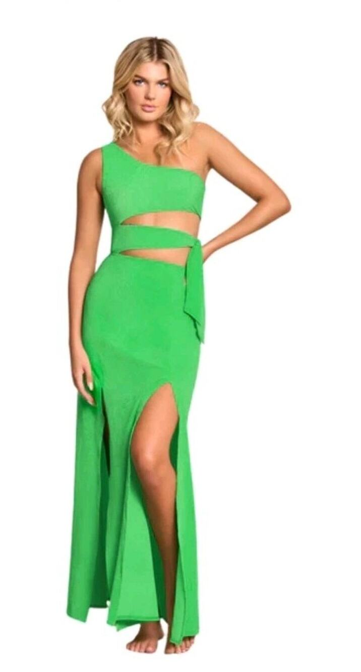 NEW Maaji Garden Londyn One Shoulder Cutout Front Slit Jersey Maxi Dress MEDIUM